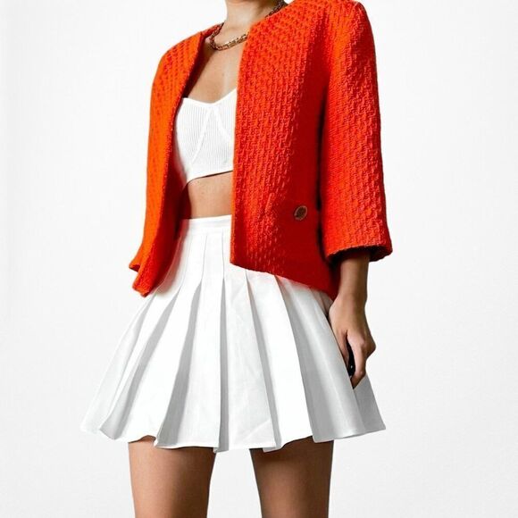 Mango Orange Tweed Blazer Jacket Suit Cardigan Size XS/S - Picture 1 of 6